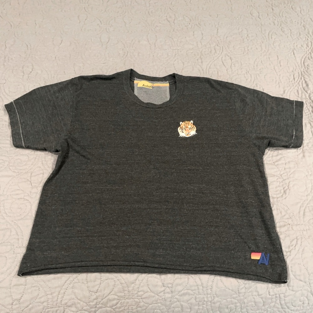 Aviation Nation Boyfriend Tee.
Size Large. Charcoal Gray.